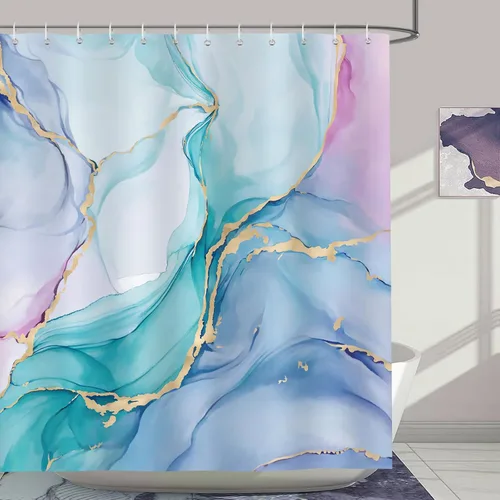 Miniatura 9 de Bonhause Cortina de ducha de mármol verde esmeralda, cortina de baño de arte abstracto moderno, 72 x 72 pulgadas, tela de poliéster impermeable