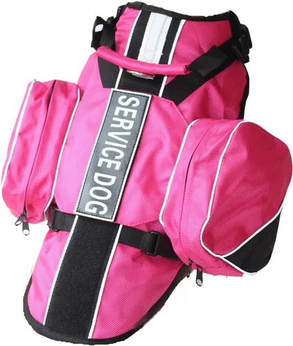 Miniatura 2 de Mochila de servicio para perro, chaleco arnés extraíble con parches de etiquetas (rosa fuerte, S)