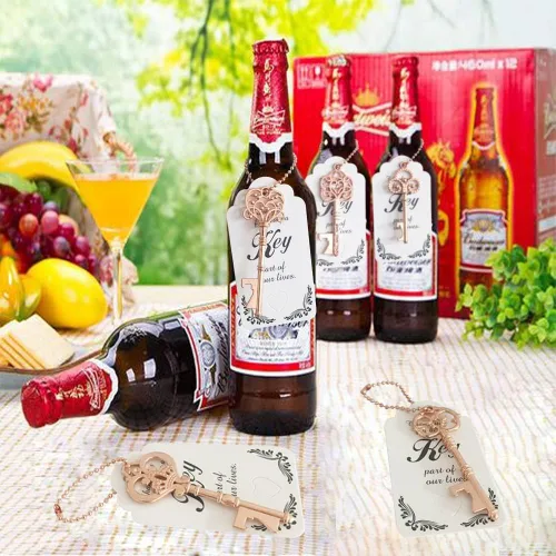 Miniatura 7 de 50 unidades de abrebotellas con llave, regalos de fiesta de despedida de soltera con etiqueta de tarjeta de agradecimiento y cadenas, recuerdos