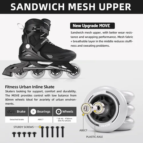Miniatura 5 de Patín en línea de fitness para hombres adultos, cuchillas de calle al aire libre para adultos, patines de fitness profesionales, negro, tamaño 5-12