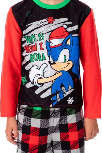Miniatura 3 de Komar Kids Sonic the Hedgehog - Conjunto de pijama de manga larga para niños con texto en inglés "This Is How I Roll