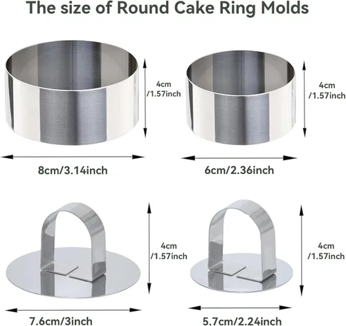 Miniatura 6 de Uncle Jack 4 moldes redondos para anillos de pastel, molde de anillo de pastel de acero inoxidable con empujador, para herramientas de cocina
