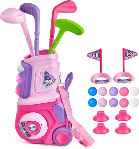 PJG Juego de palos de golf para niños pequeños, palos de golf de plástico para niños de 1, 2, 3, 4, 5 años con 4 palos de golf y 10 pelotas,
