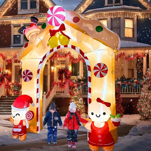 Miniatura 5 de Arco Inflable de Navidad de 10 Pies Hombre de Jengibre - Inflables de Navidad Decoraciones para Exteriores, Decoraciones Inflables de Patio