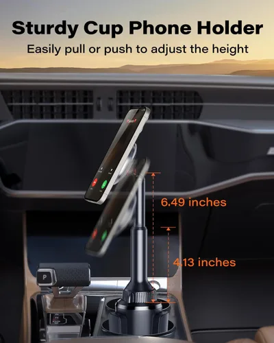 Miniatura 2 de OQTIQ Phone Cup Holder for Car Mount Compatible with MagSafe, Quick Extension Long Arm and 360° Rotation, Fits 3"-4" Cup Holders - Stable & Secure