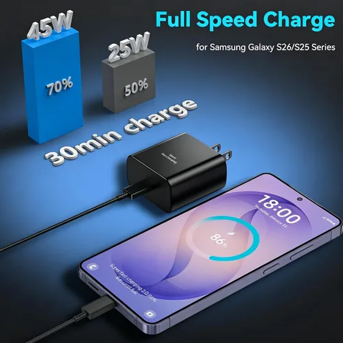 Miniatura 4 de Cargador súper rápido USB C de 45 W para teléfono Android tipo C, bloque de carga rápida con cable de 5 pies para Samsung Galaxy S26/S26