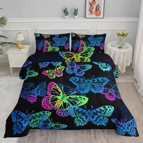 Miniatura 21 de Axolotl - Juego de ropa de cama para niños con diseño de gatos de dibujos animados tamaño individual, juego de edredón con líneas degradadas y lindo