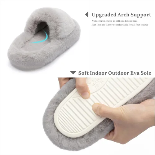 Miniatura 4 de Pantuflas de espuma viscoelástica para mujer, pantuflas de dormitorio para mujer, mullidas, cómodas, con forro de piel sintética, suela