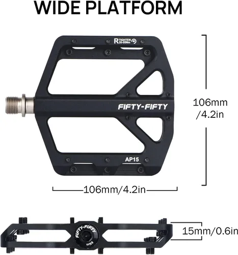 Miniatura 3 de FIFTY-FIFTY Pedales de bicicleta de montaña, pedales planos antideslizantes y de aleación de aluminio, rodamiento sellado de 9/16 pulgadas