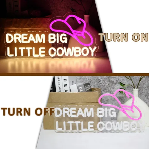Miniatura 5 de Dream Big Little Cowboy - Letrero de neón para decoración de pared, letrero LED de sombrero de vaquero para habitación, luces de neón occidentales