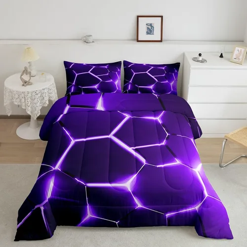 Miniatura 42 de Feelyou Juego de edredón de nido de abeja, edredón hexagonal rojo degradado para niños, niñas, adolescentes, juego de ropa de cama geométrico, Multi