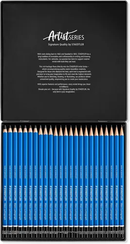 Miniatura 2 de STAEDTLER Mars Lumograph - Lápices de dibujo artístico, lápices de grafito en caja de metal, plomo unido resistente a la rotura, grados 12B-10H