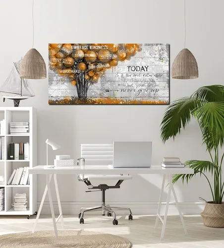 Miniatura 2 de Cita inspiradoras, imágenes de árbol marrón, decoración de pared para dormitorio - Citas positivas, arte de pared en lienzo para sala de estar