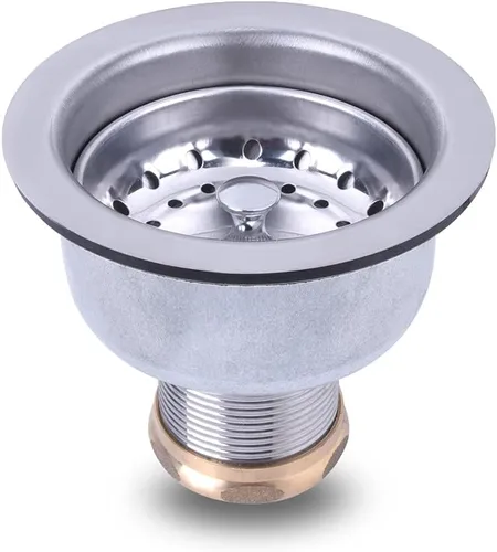 Conjunto de drenaje de fregadero de cocina de taza profunda de 3-1/2, construcción de acero inoxidable 304 con cesta de poste fijo y vástago largo