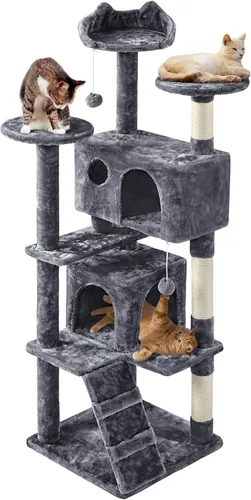 Miniatura 18 de Topeakmart Árbol para gatos de 54 pulgadas, torre para gatos con postes rascadores y percha para condominios grandes, muebles de casa con soporte