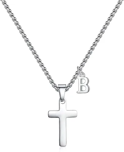 XIEXIELA Initial Cross Necklace for Boys Men Girls - Stainless Steel Letter Cross Pendant Jewelry First Communion Baptism Gifts