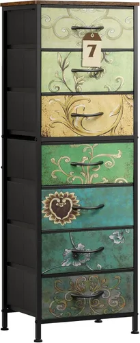 Miniatura 13 de WLIVE Cómoda alta para dormitorio, cómoda de 6 cajones y cómodas, cómoda de tela para armario, mesita de noche con marco de metal, torre