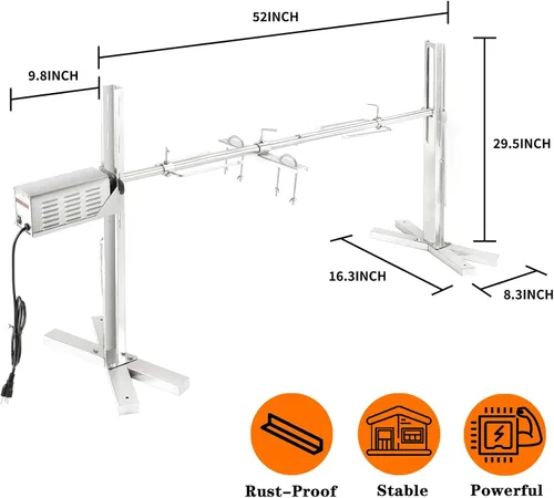 Miniatura 3 de Kit de asador de parrilla QPMR - Soporte de trípode eléctrico de acero inoxidable de 52", espetón para cerdo de 150LBS, kit de barbacoa ajustable