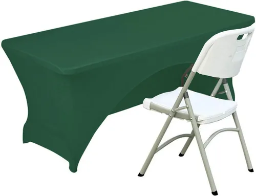 Miniatura 17 de Funda de mesa de poliéster ajustada de 4 pies con spandex, cubierta de mesa elástica, protector de mesa con parte trasera abierta - Negro