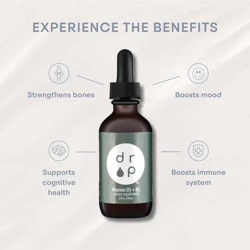 Miniatura 3 de Drop Vitamina D3 + K2 gotas líquidas, 1000 UI Vegan D3 de liquen, 45 mcg K2 (MK-4 y MK-7), con aceite de coco MCT orgánico, apoyo óseo e