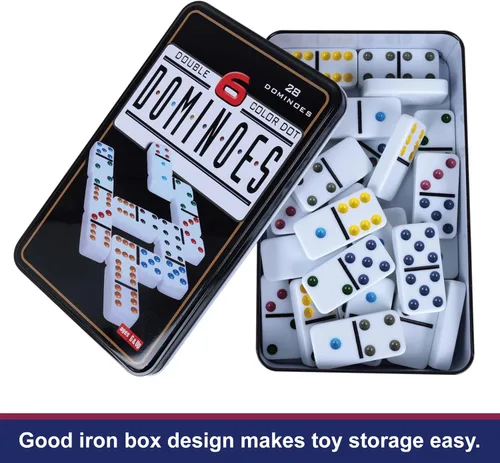 Miniatura 5 de GOTHINK Juego de Dominó Doble 6 para Adultos con Caja de Almacenamiento de Lata - 28 Fichas de Dominó de Colores con Puntos para Juegos de Mesa