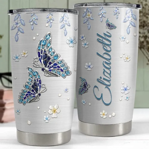 Miniatura 5 de Vaso de mariposa personalizado con tapa, estilo de joyería, nombre personalizado, vasos de 20 onzas, 30 onzas con tapa, regalo para mujeres, niñas