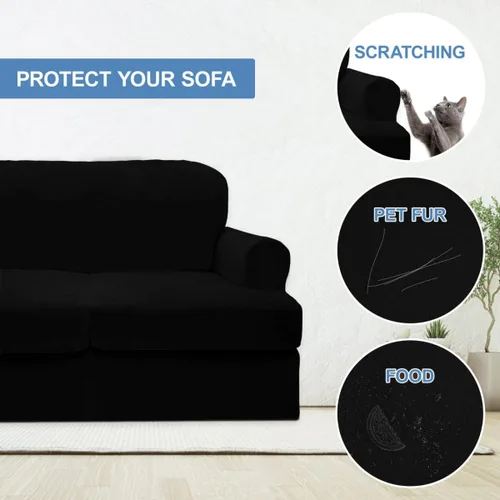 Miniatura 4 de CUCRAF Funda para sofá con cojines de 3 piezas, fundas deslizantes de terciopelo suave y grueso para sofá de la sala de estar, protector de muebles
