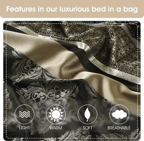 Miniatura 7 de Grand Avenue Juego de edredón geométrico negro y dorado, tamaño California King, juego de ropa de cama jacquard de 7 piezas, ultra suave, fundas a