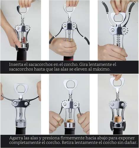Miniatura 8 de KORCCI Abridor de vino, sacacorchos de ala de aleación de zinc resistente, abrebotellas de cerveza premium, accesorios multifuncionales para vino