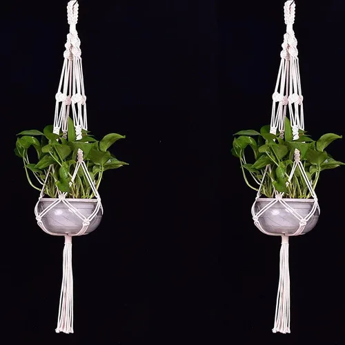 Miniatura 7 de Colgador de macramé para colgar plantas, cuerda de algodón, 4 patas para decoración de interiores y exteriores, juego de 2 (34 pulgadas)