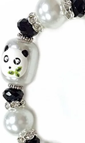 Miniatura 6 de Linpeng Juego de pulseras y pendientes elásticos Panda Beads NegroBlanco
