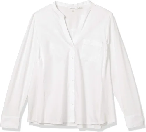 Miniatura 5 de Calvin Klein Camisa combinada de punto sin hierro para mujer de talla grande, Blanco