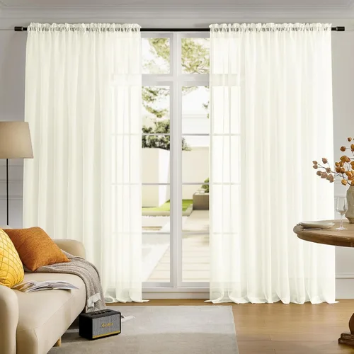 Miniatura 97 de Cortinas para ventana cortinas blancas traslúcidas de 90 pulgadas de largo, 2 paneles de cortinas de tul, paneles de ventana para cortinas de Blanco