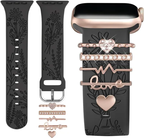 Correa de Reloj con Adornos (Correa Incluida), Compatible con Correa de Apple Watch 38mm 40mm 41mm 42mm(S10), Accesorios de Correa de Silicona con