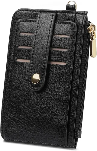 SENDEFN Cartera delgada de piel con bloqueo RFID para tarjetas de crédito con bolsillo con cremallera