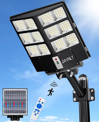 JAYNLT Y-2000W Luz solar de calle, 200000LM 6500K luces de inundación solar al aire libre del atardecer al amanecer, 6500K IP67 impermeable luz de
