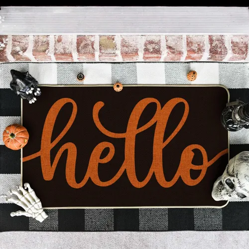 Miniatura 4 de Artoid Mode Felpudo de Halloween negro y naranja, decoración del hogar, tapete de bajo perfil, tapete para puerta de interior y exterior, 17 x 29