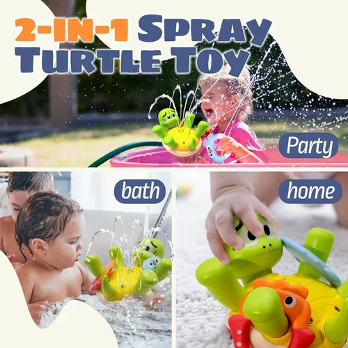 Miniatura 5 de Sizobi Juguetes de Baño para Bebés, Juguete de Baño de Tortuga Recargable con Rociador para Niños Pequeños con 5 Anillos, Juguete de Rociador
