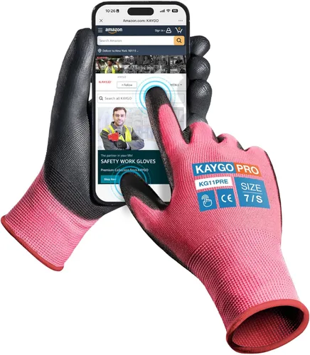 Miniatura 77 de KAYGO KG11PB - Guantes de seguridad con revestimiento delgado de poliuretano, tejido sin costuras, agarre suave en palma y dedos, para trabajo Verde