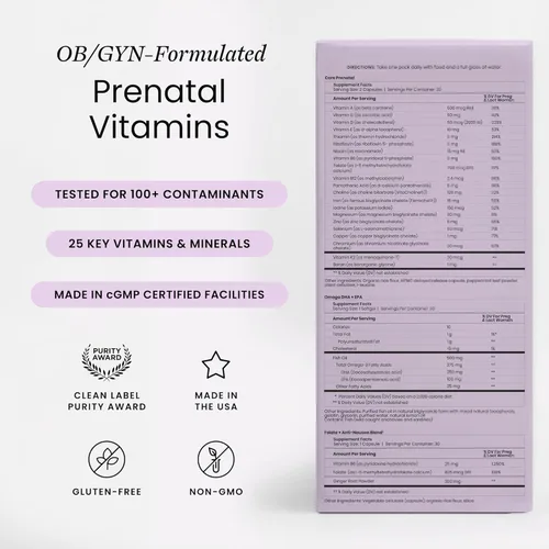 Miniatura 2 de Perelel Paquete prenatal del primer trimestre, multivitamínico con folato, vitamina D, Omega 3, hierro y jengibre, apoyo nutricional