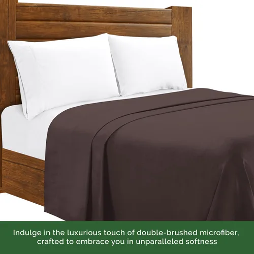 Miniatura 5 de Sábana plana de lujo en Amazon Elegant Comfort sin arrugas de 1500 hilos de calidad de hotel Premier, tamaño King, color marrón chocolate