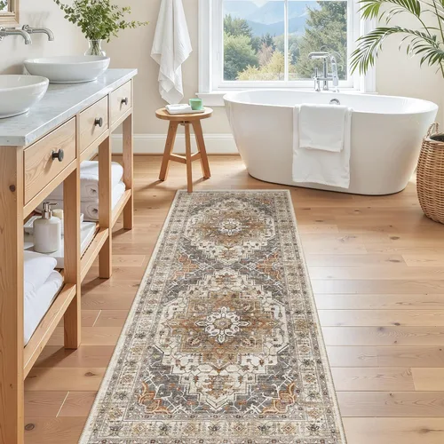 Miniatura 319 de Madane Tapete lavable de 2 x 10 pies para pasillo, cocina, recibidor, clásico, suave, antideslizante para interiores, casa de campo, baño, sala