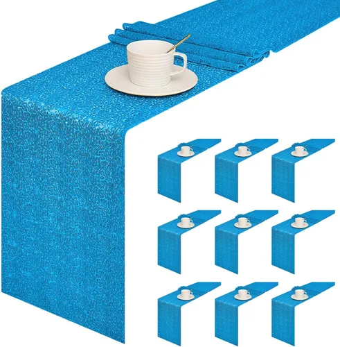 Miniatura 13 de Sugargirl Paquete de 10 caminos de mesa de lentejuelas de 12 x 72 pulgadas, camino de mesa verde manzana con purpurina para suministros de fiesta