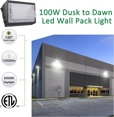Miniatura 2 de Luz LED de Pared con Fotocélula de Anochecer a Amanecer, 100W 13000LM 5000K Luz de Día, Entrada AC100-277V, Equivalente a 500W HPS/HID, Iluminación