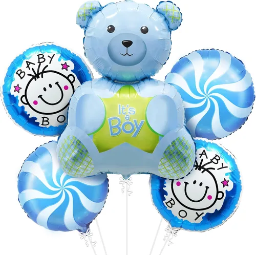 KatchOn, Globos de oso de peluche para baby shower, paquete de 5, color azul, 30 pulgadas, It's A Boy, oso de peluche, decoraciones de baby shower