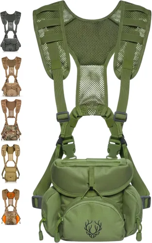 Miniatura 12 de Arnés para binoculares – Aparejo ligero de caza con bolsa de telémetro, sistema MOLLE arnés bino para caza de arco, mochila táctica para hombres