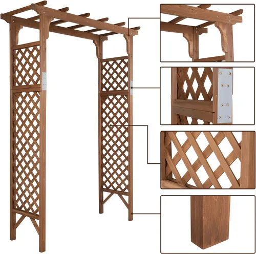 Miniatura 5 de Outvita - Arco de jardín de madera de 7 pies, arco de abeto, arco decorativo de soporte para enredaderas de rosas trepadoras, enrejado para Marrón