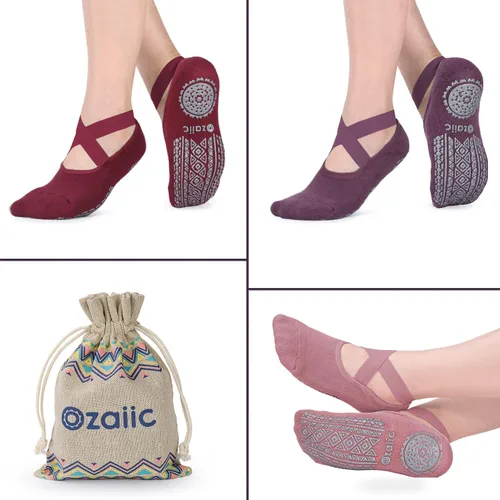 Miniatura 40 de Ozaiic - Calcetines de yoga para mujer con correas y agarres antideslizantes, ideales para pilates, Pure Barre, ballet, danza y entrenamiento