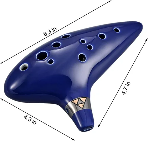 Miniatura 4 de Ocarina Piccolo de cerámica Alto C de 12 agujeros, regalo de instrumento musical para adultos principiantes con soporte de exhibición, libro de Azul