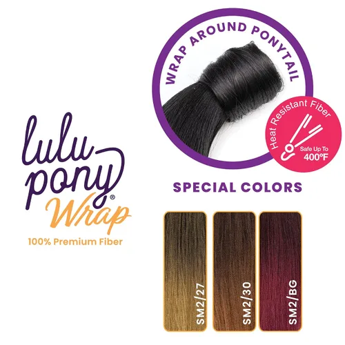 Miniatura 4 de Sensationnel Lulu pony wrap hairextensions- 3 colas de caballo yaki sintéticas de alto calor o arriba do pieza de peluca de pelo (T2/BG)